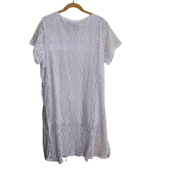 Kate & Mallory NWT White Lace Knit Short Sleeve Side Slit Tunic Top Size 2X - Picture 3 of 7